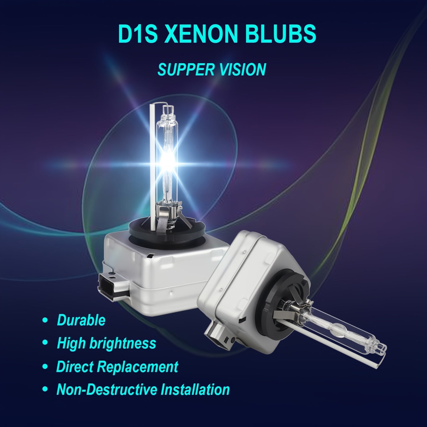 2pcs D1S-6000K Xenon Car Headlight Bulbs, 35W High Brightness & Long Life - Easy Install, No Glare, Aluminum Shell