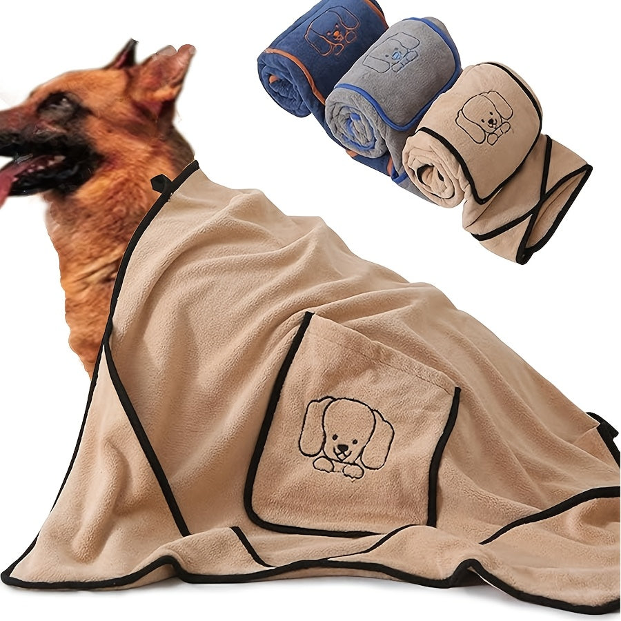 A Beautiful Pet Bath Towel for Dogs to Bathe And Swim with Soft, Thick, Super Absorbent, Easy to Dry, with Pockets And Patterns.Suitable for Medium to Large Dogs.There Are Three Color Options Available.