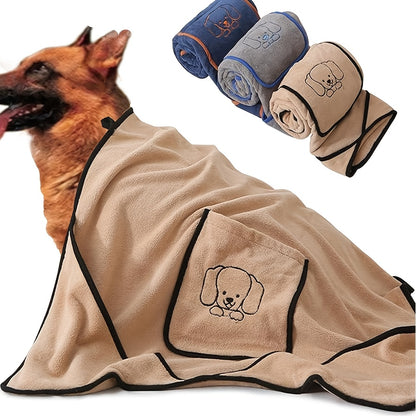 A Beautiful Pet Bath Towel for Dogs to Bathe And Swim with Soft, Thick, Super Absorbent, Easy to Dry, with Pockets And Patterns.Suitable for Medium to Large Dogs.There Are Three Color Options Available.