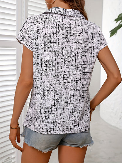 Allover Print V Neck Blouse, Casal Batwing Sleeve Top For Spring & Summer, Women's Clothing