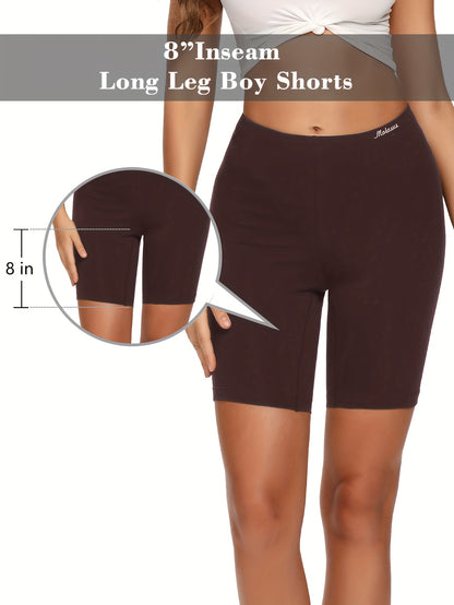Women's Cotton Boyshorts Underwear 4-Pack - Comfortable Full Coverage Boxers, Knit Fabric, Solid Color, Simple Style, 95% Cotton 5% Spandex
