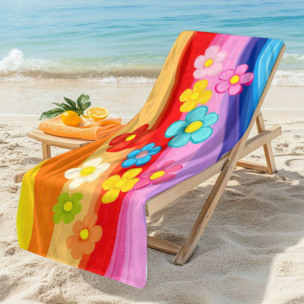 One Extra Large Quick-Dry Beach Towel - Highly Absorbent, Soft, Ideal for Pool, Swimming, Bathing, Traveling & Camping - Floral And Striped Pattern