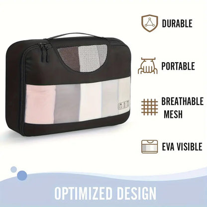 8pcs Compression Packing Cubes Set - Premium Luggage Organizers with See-Through Windows, Space-Saving Travel Storage System with Laundry Bag, Polyester, Zipper Closure, Casual Style, Ideal for Apparel, Travel Accessories|Cas