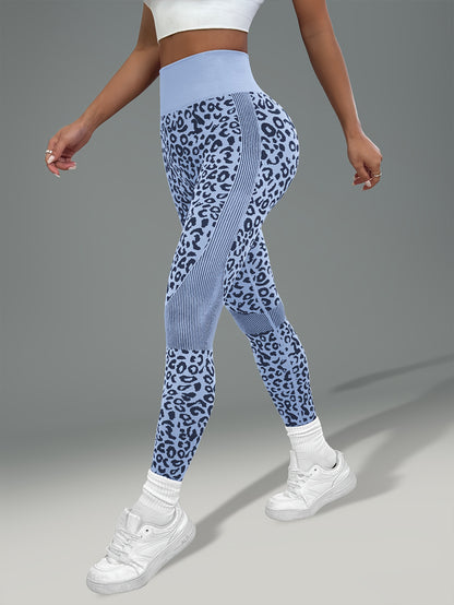 Women'S Leopard Print Yoga Pants - Non-Slip Workout Leggings with Elastic Waistband, Stretchy & Breathable Gym Pants for Yoga, Running, Casual Attire - All-Season Fitness Leggings in Pink & Leopard Print - Non-Slip Grip Activ