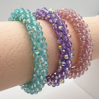 Esbbela 3pcs Bracelet Set Holiday Gift Beaded Artificial Crystal Stackable Strap Set with Elasticity Suitable for Women Men 16.51-20.32 cm Daily Vacation