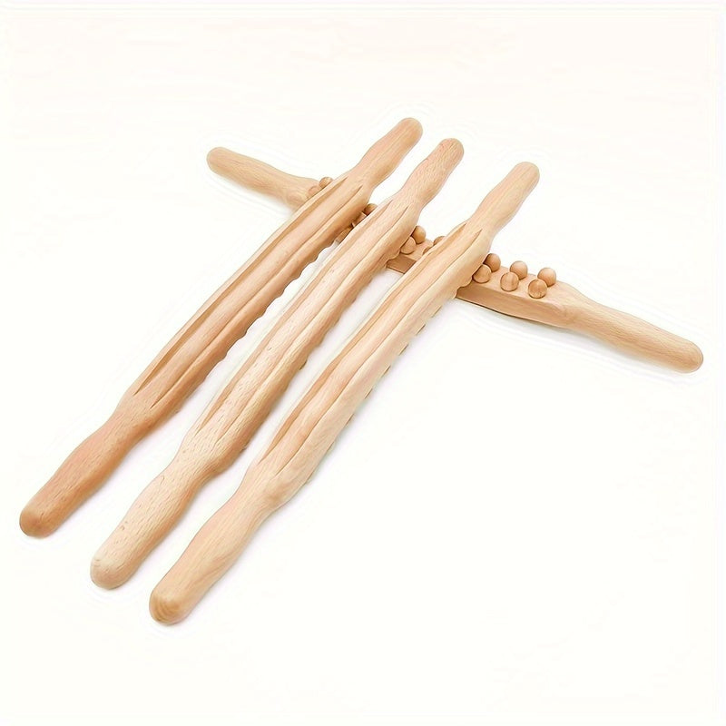 Double Row 20 Beads Carbonized Massage Stick - High Quality Wooden Meridian Roller, Suitable for the Whole Body, Professional Abdominal Gua Sha Tool, Health Care Massage Tool, Suitable for Waist/Abdomen/Legs/Hands/Back Body S