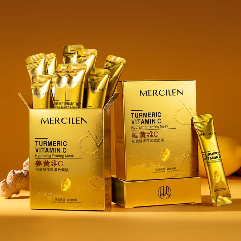 Turmeric Vitamin C retinol Moisturizing and firming Mask 6g*10 pack, containing collagen, vitamin E, niacinamide and plant squalane, deep cleaning, moisturizing and firming, even Light Beige, fine pores, suitable for all Ligh