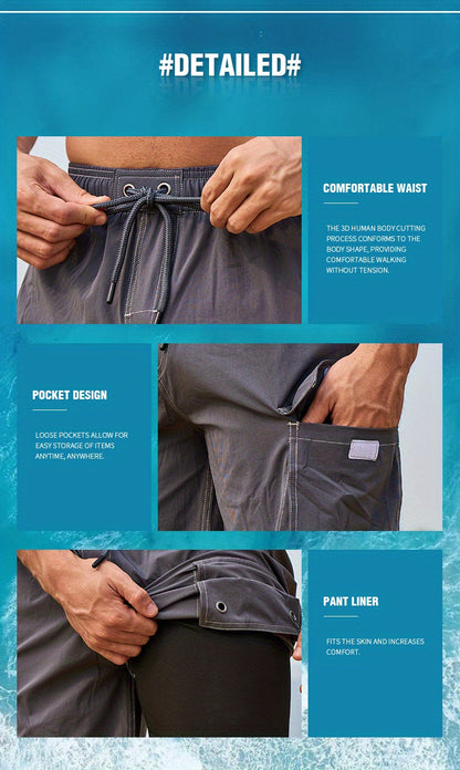 Men's Quick-Dry Swim Shorts with Adjustable Drawstring Waist & Pockets - Sporty Solid Black Beach Shorts for Swimming, Surfing, Water Sports - Machine Washable Regular Fit, Swimming Gear | Sleek Construction