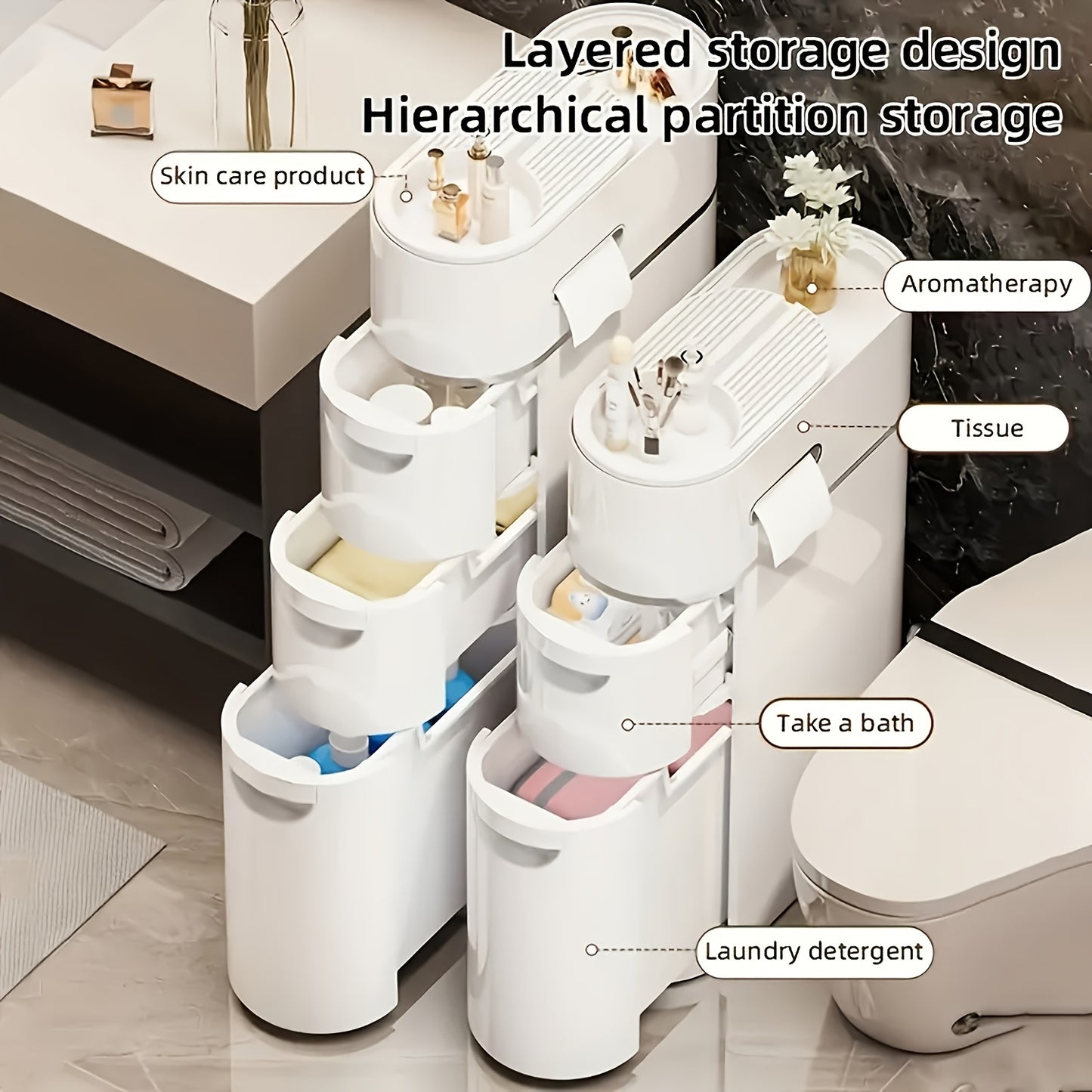 Bathroom Furniture Set, 4-layer Space-saving Transparent Drawer Storage Cabinet - Bathroom Gap Drawer Storage, No Need to Install Multi-function Storage Rack, Suitable for Bathroom, Kitchen, Living Room - Durable Plastic Home