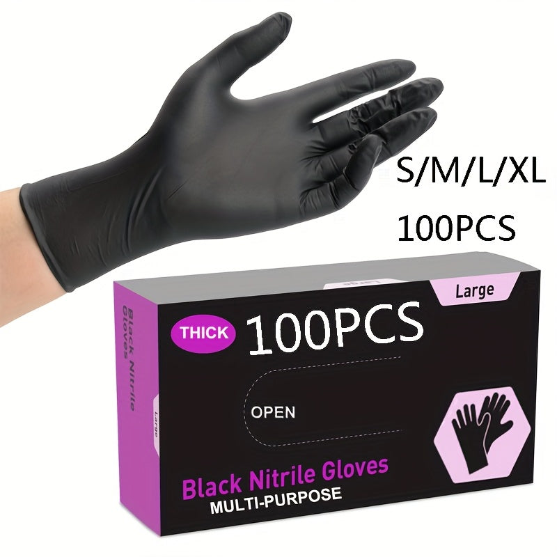 100pcs Black Nitrile Disposable Gloves, Suitable for Home Cleaning, Tattooing, Nail Care, Household, Salon Use, Waterproof Disposable Gloves, Left and Right Hand Universal