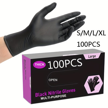 100pcs Black Nitrile Disposable Gloves, Suitable for Home Cleaning, Tattooing, Nail Care, Household, Salon Use, Waterproof Disposable Gloves, Left and Right Hand Universal