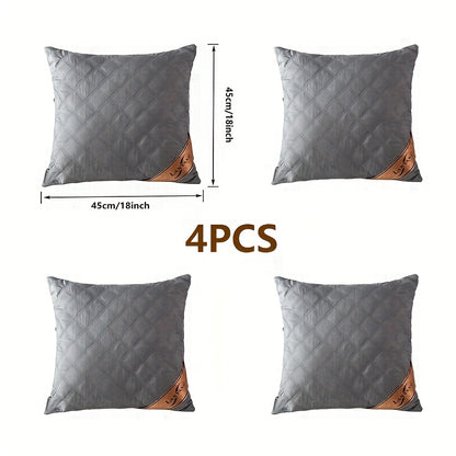 4pcs High-Quality Luxury Double-Sided Patterned Pillow Covers, Gray Polyester Sofa Cushion Covers with Zipper Closure, Machine Washable, Multi-Use for Home, Car, and Sofa Decor