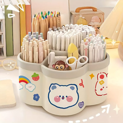 Rotating Desk Organizer - Multi-Compartment Storage Caddy for Stationery, Makeup Brushes, Lipsticks, Eyebrow Pencils - Durable PP Material, Fragrance-Free, Ideal for Dorms and Office Desk Organization, Desk Accessories Office