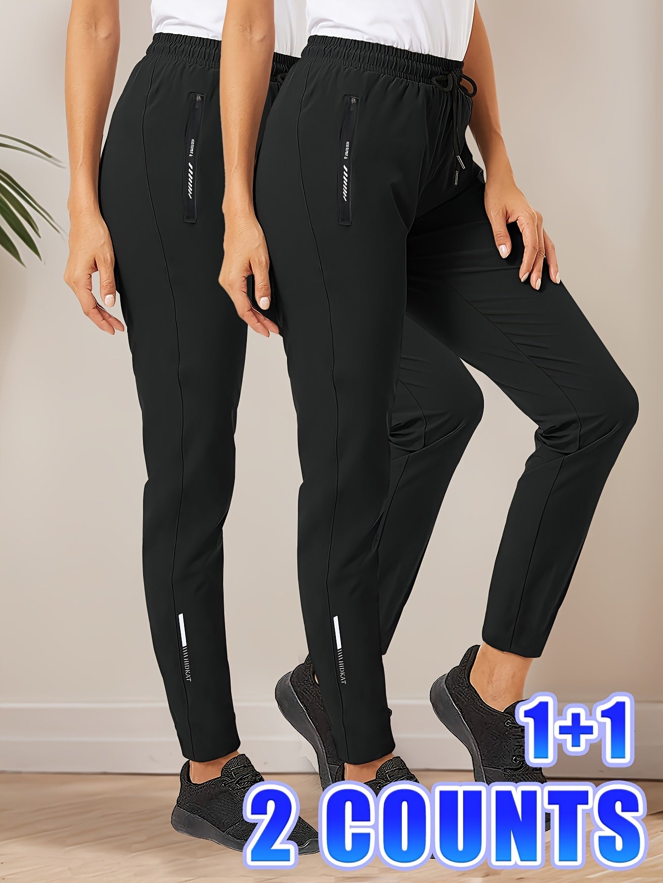 2pcs Women'S High-Waisted Stretchy Leggings with Drawstring Waist & Zipper Pockets - Lightweight Breathable Fabric for Jogging, Cycling, - All-Season Casual, Jogging Pants, Leggings, Sleek Design, Comfortable Fit