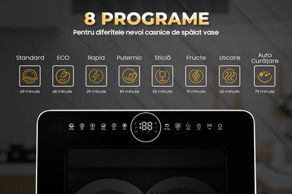 Máquina de lavar loiça compacta Ihunt Bro Xpert, Turbo Clean, 950W, com bomba de drenagem, controlo digital, classe B, 6 programas, aquecimento/secagem, torneira de abastecimento de água/manual, depósito de água de 5L, 45cm, branco