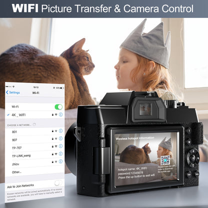 NBD Digital Camera, 48MP Cameras for Photography with WiFi & App Control, 4K Vlogging Camera, Compact Camera, Perfect for Entry-Level Users and Beginners with Macro&Wide Lens-32GB Card