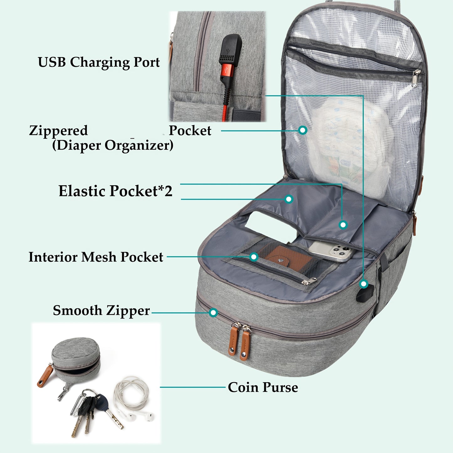 Lamroro Unisex Diaper Bag Backpack - Stylish Changing Bags with Stroller Straps & Pacifier Case, Multifunctional Travel Backpack, Soft Shell Polyester, Zip Closure, Perfect for Showers & Early Years, Diaper Bag for