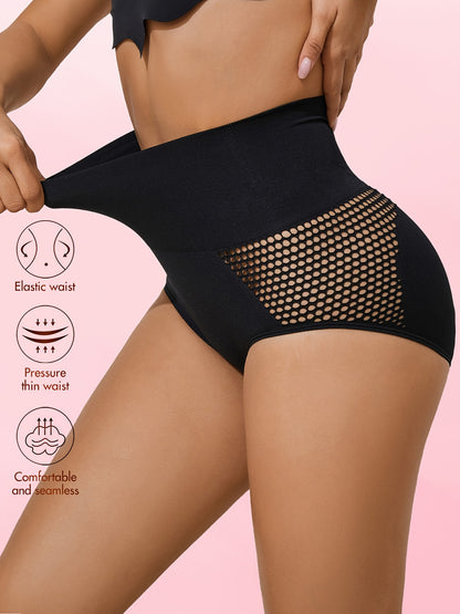 3pcs High-Waist Tummy Control Panties for Women - Breathable Mesh, Butt Lifting, Body Shaper Briefs with Solid Color Design and Breathable Mesh Details