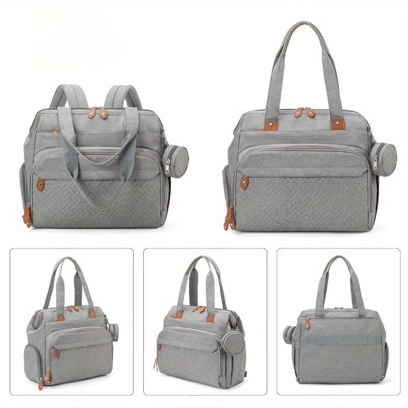 Large Capacity Insulated Mommy Backpack for Moms - Multifunctional Diagonal Crossbody Bag with Multiple Compartments, Soft Shell Oxford Fabric, Gray/Black, Perfect for Travel and Daily Use, Travel Backpack