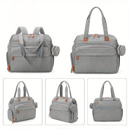 Large Capacity Insulated Mommy Backpack for Moms - Multifunctional Diagonal Crossbody Bag with Multiple Compartments, Soft Shell Oxford Fabric, Gray/Black, Perfect for Travel and Daily Use, Travel Backpack