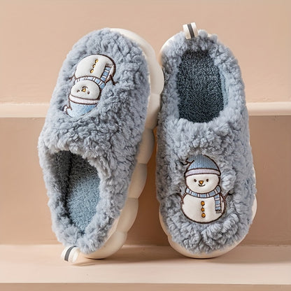 Christmas Tree Pattern Fuzzy Slippers, Winter Warm Closed Toe Flat Floor Shoes, Cozy Soft Sole Plush Home Slippers