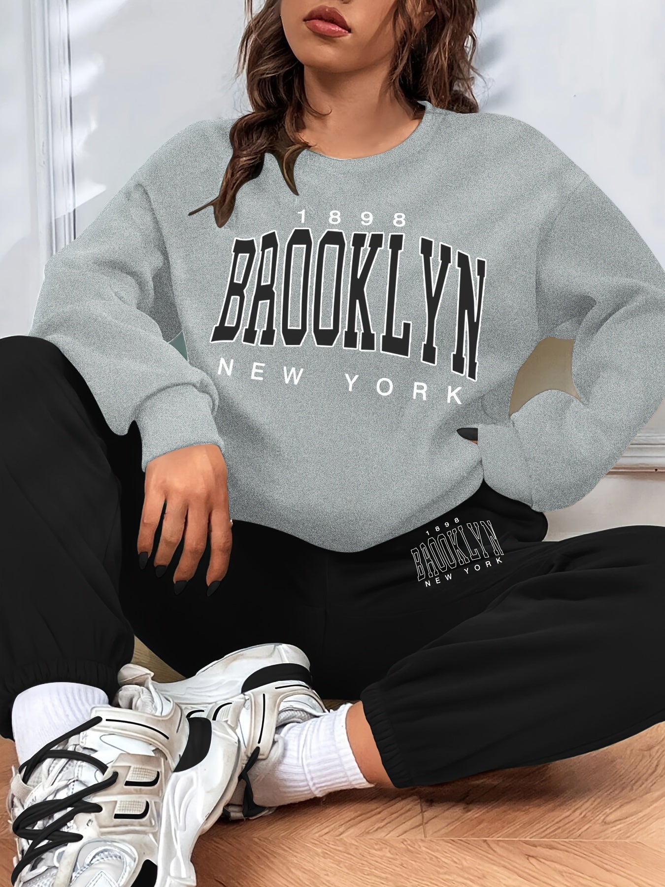 Casual Color Block Two-piece Set, Letter Print Sweatshirt & Sporty Jogger Pants Outfits, Women's Clothing