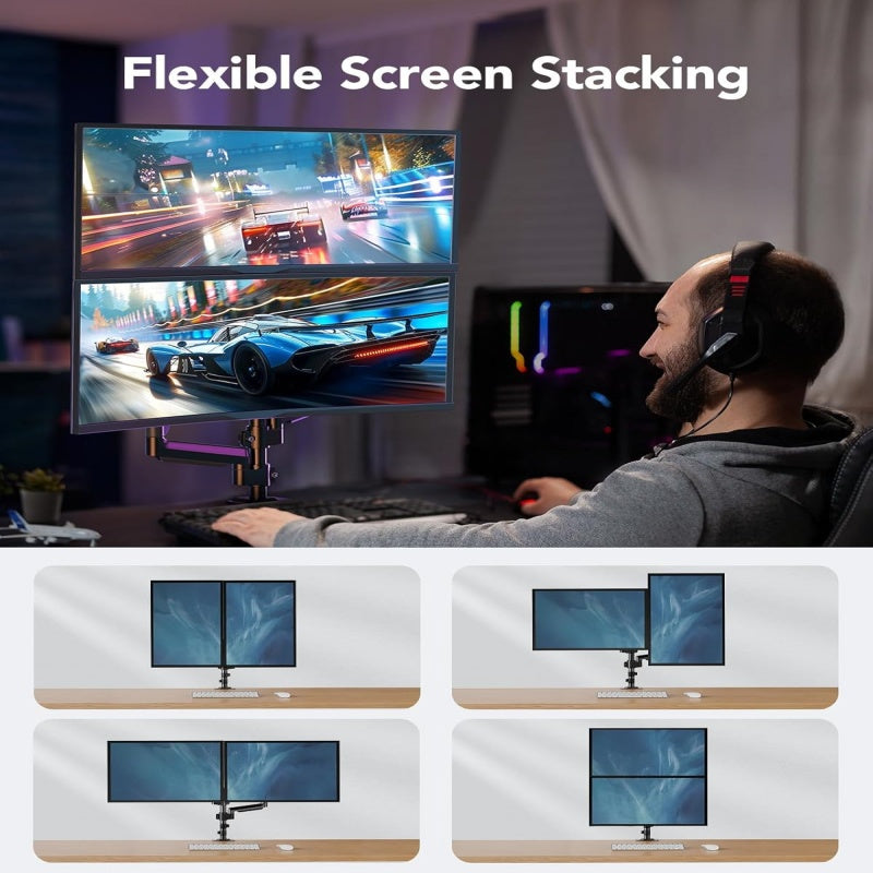 One Piece of a Double Arm Bracket for Desktop Monitors Ranging from 17 to 81.28 cm, Featuring Adjustable Height, Robust Load Capacity, And Customizable Viewing Angles.