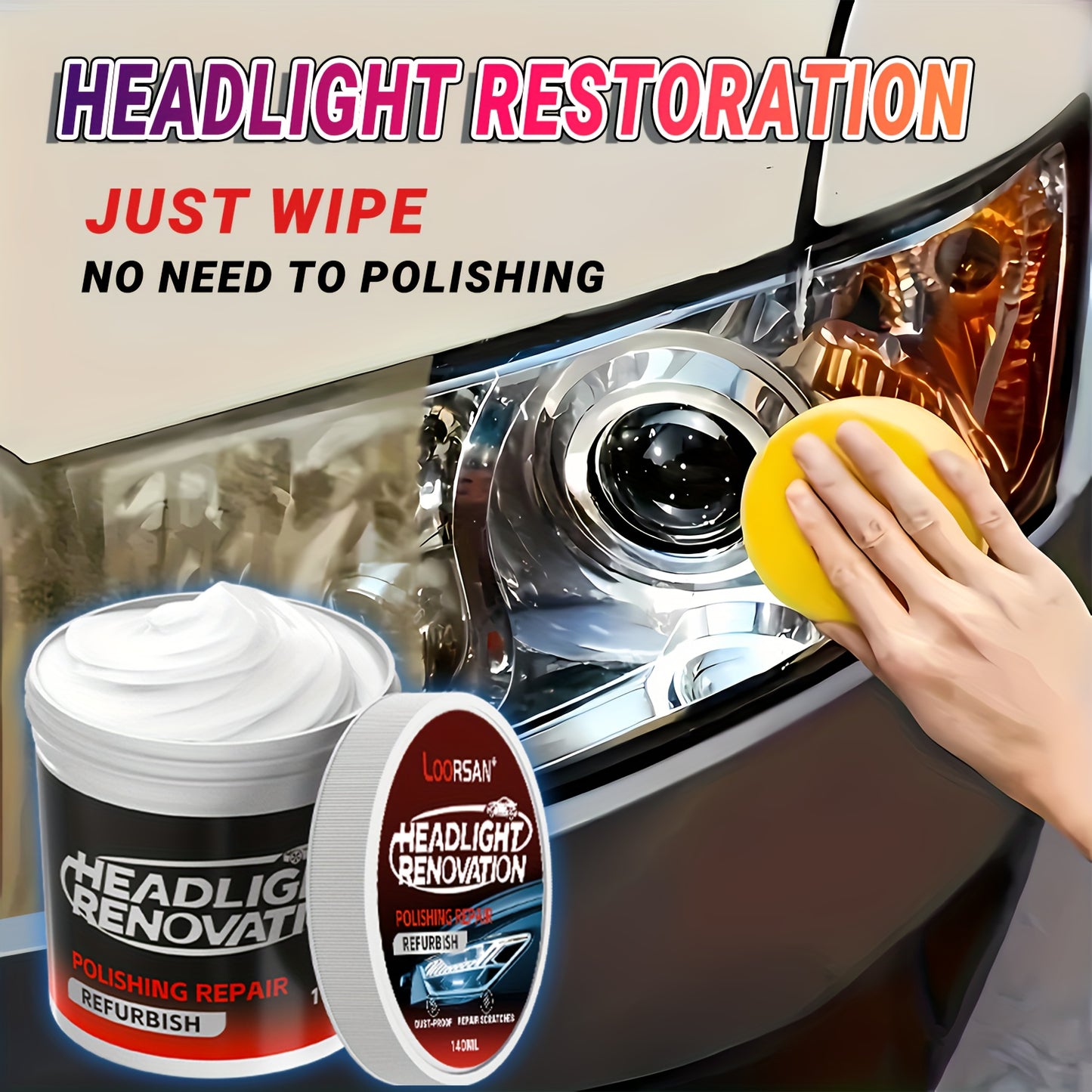 Premium Car Headlight Restoration Kit – Fixes Yellowing, Haze, Oxidation & Scratches for Safer Driving