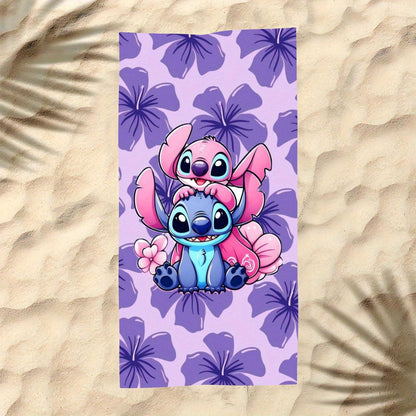 1pc Stitch Beach Towel - Soft Microfiber, Quick-Dry, Vibrant Purple & Pink Floral Design, Perfect for Yoga, Travel, Swimming, Fitness, Camping - Ideal St. Patrick'S Day Gift, Beach Accessories | Playful Design | Quick Dry Tow