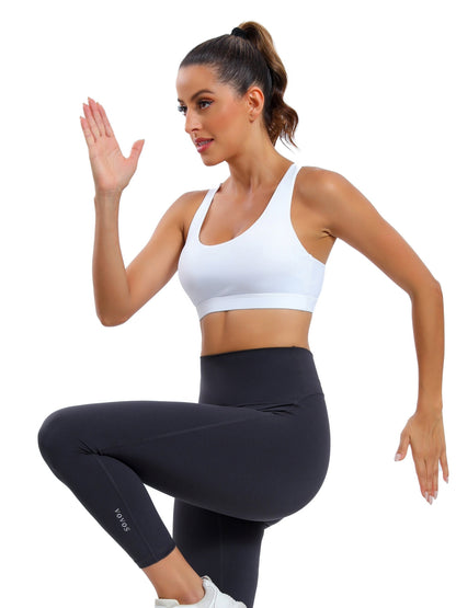 LEOQ Women's Slim Fit Yoga Sports Bra - Elegant Cross-Back Design, Mint Green Nylon Spandex Blend, Removable Pads, Medium Support for Fitness & Yoga, LEOQ