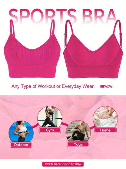 Solid Ribbed Sports Bra, Comfy & Breathable Workout Fitness Intimates Bra, Women's Lingerie & Underwear