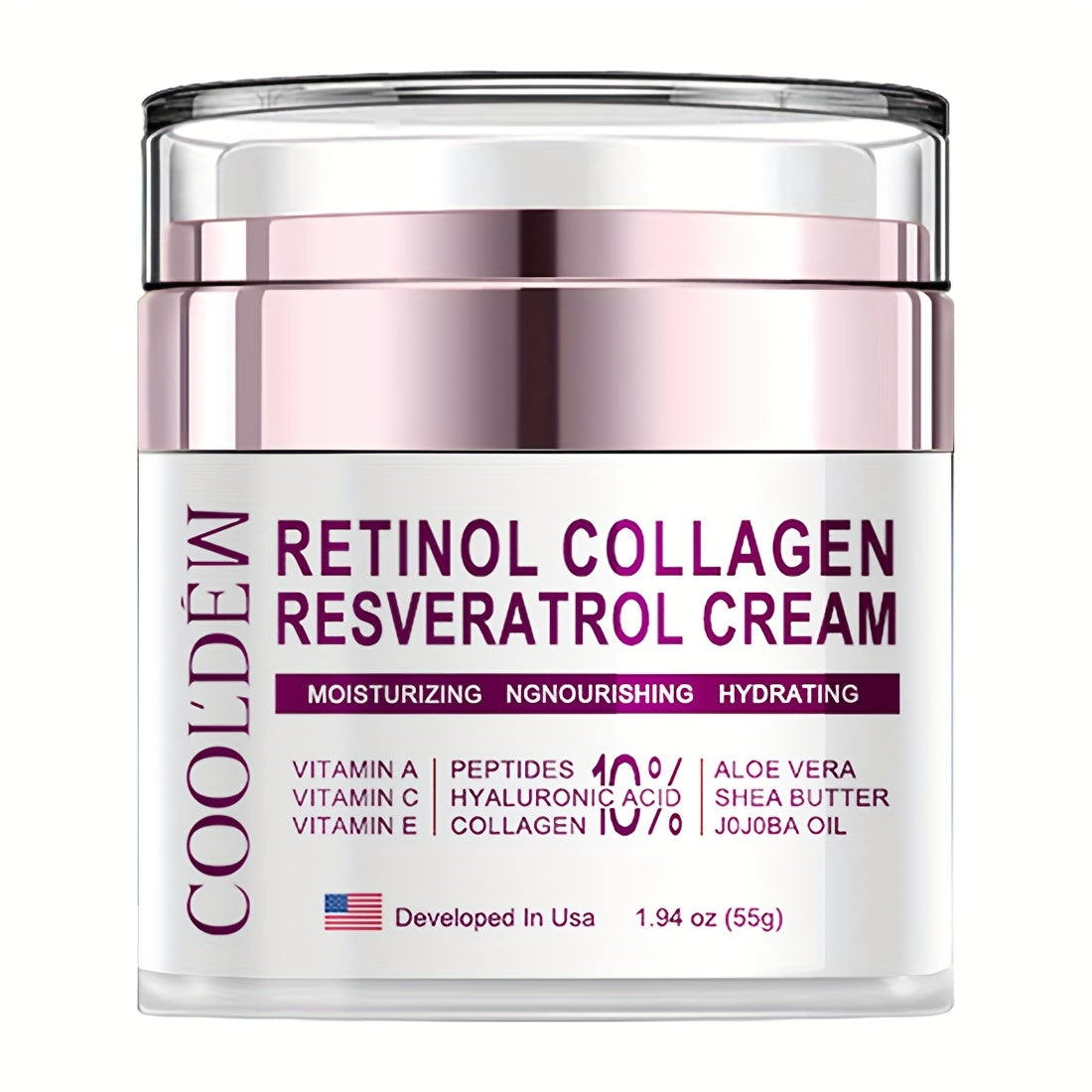 COOLDEW Luxury Retinol Collagen Resveratrol Cream with 10% Peptides, Hyaluronic Acid, Shea Butter & Vitamin A/C/E - Paraben-Free, Fragrance-Free, Non-Greasy Moisturizing for All Light Beige Types (Sensitive, Dry, Oily) - Day