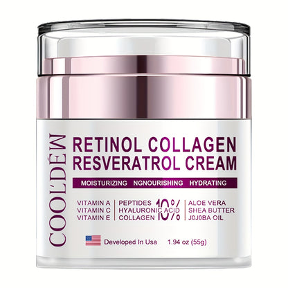 COOLDEW Luxury Retinol Collagen Resveratrol Cream with 10% Peptides, Hyaluronic Acid, Shea Butter & Vitamin A/C/E - Paraben-Free, Fragrance-Free, Non-Greasy Moisturizing for All Light Beige Types (Sensitive, Dry, Oily) - Day