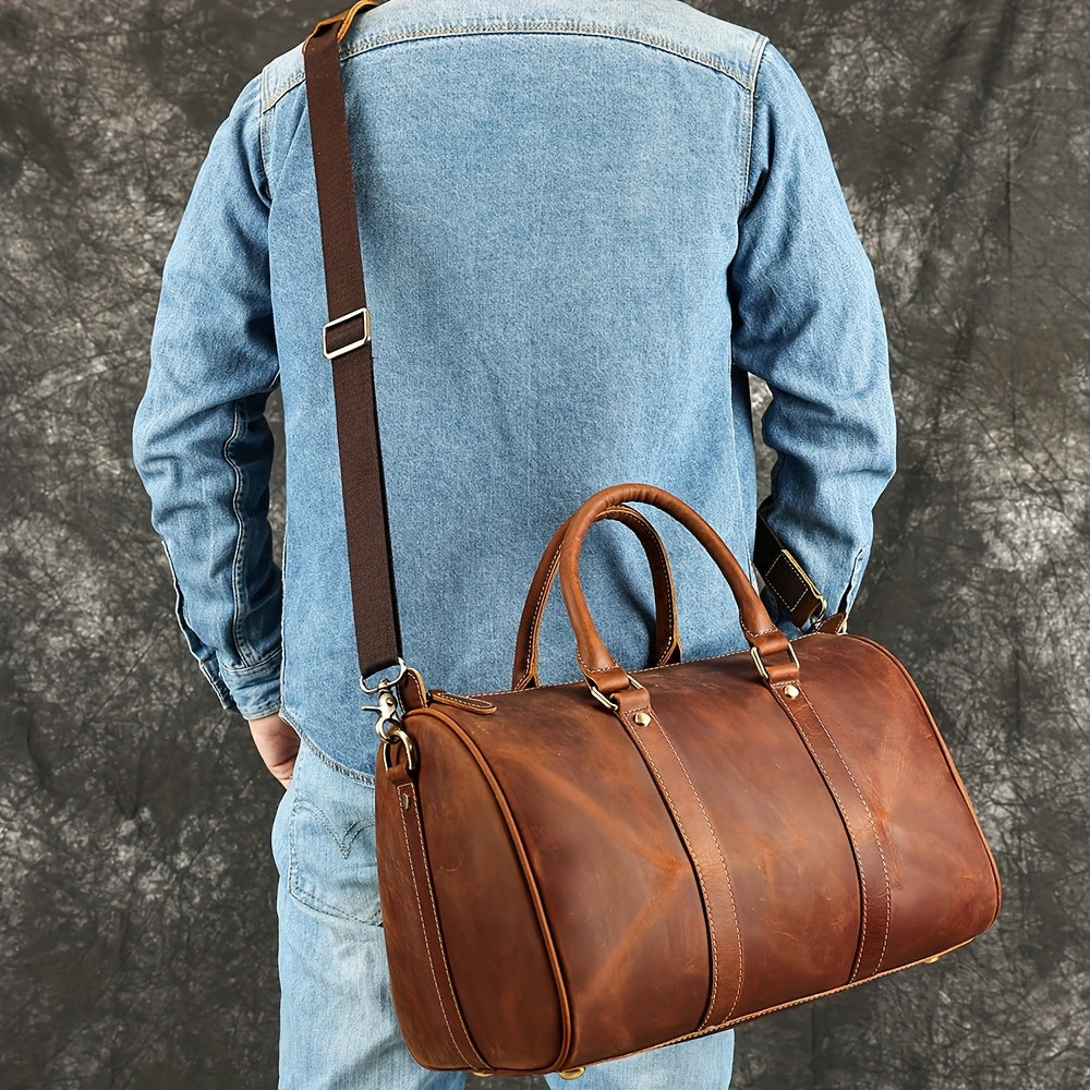 NIUCUNZH Men's Vintage Genuine Genuine Leather Tote Bag - Adjustable Shoulder Strap, Multiple Compartments, Durable Head Layer Genuine Leather for Business Commuting & Travel (Light Brown/Dark Brown/Black), Office Accessory,