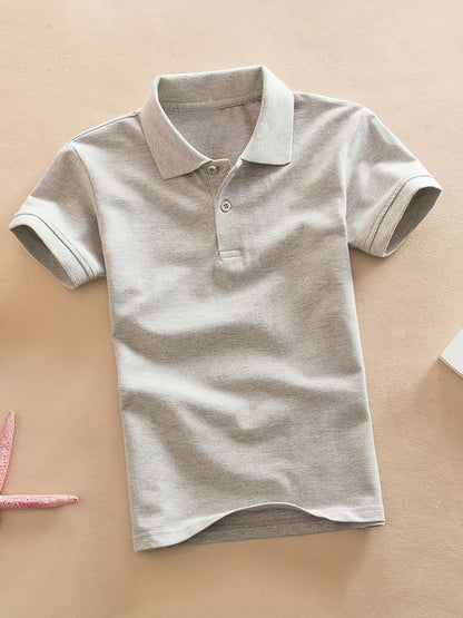 Camisa casual de criança com lapela, t-shirt de manga curta para menino, roupa infantil confortável e respirável.