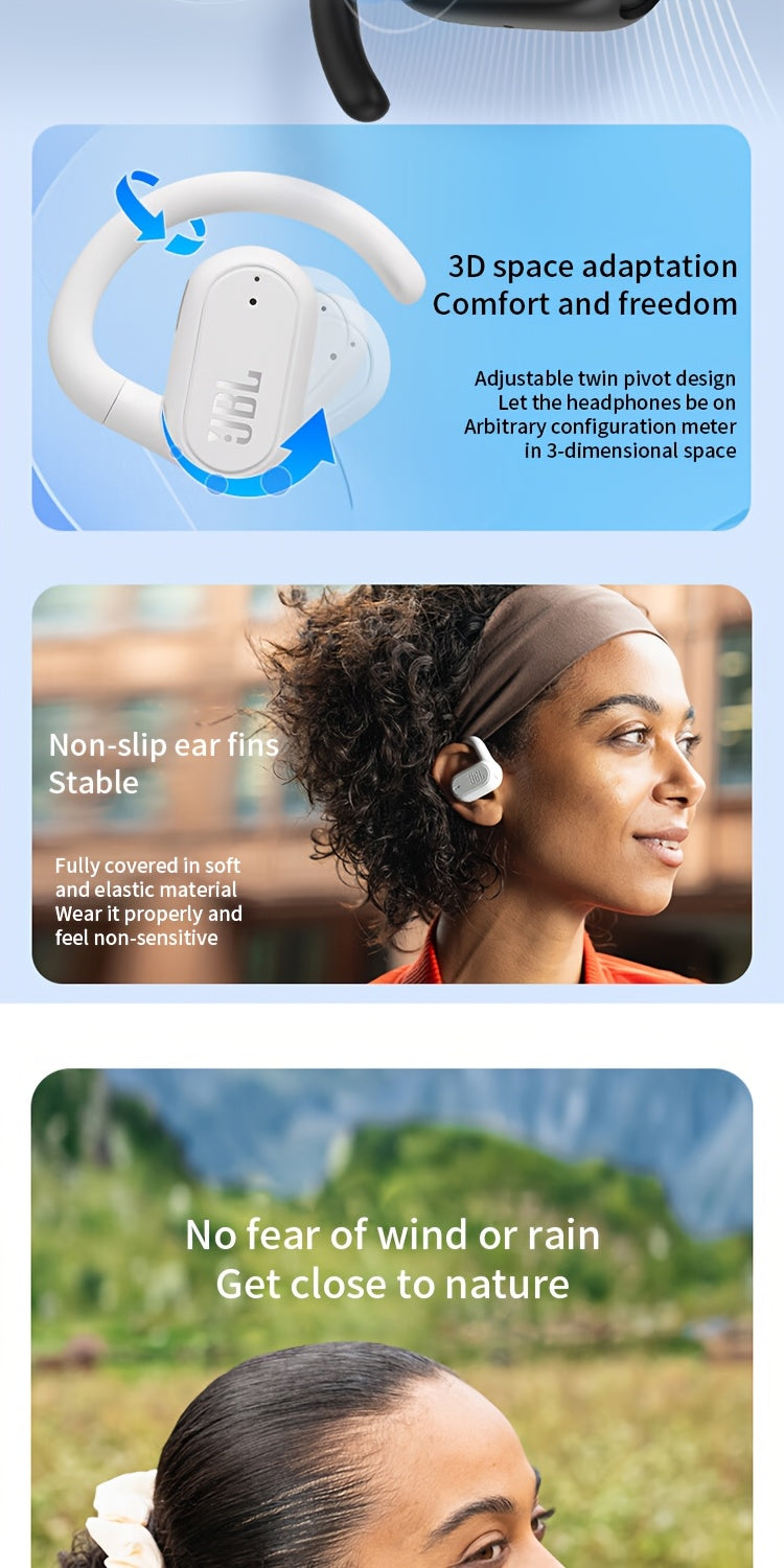 2024 New JBL Soundgear sense Open Wireless Earphones Bone Conduction Sports Running Headphones, Wireless Earbuds, HIFI Sound Quality, HD Calling, 1200mAh Rechargeable Battery, Wireless Connectivity