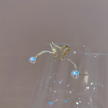 Brincos em Prata 925 com Pérolas Sintéticas em Forma de Agulha e Clips de Orelha - Joalharia Exclusiva para Mulher e Decoração de Banquetes