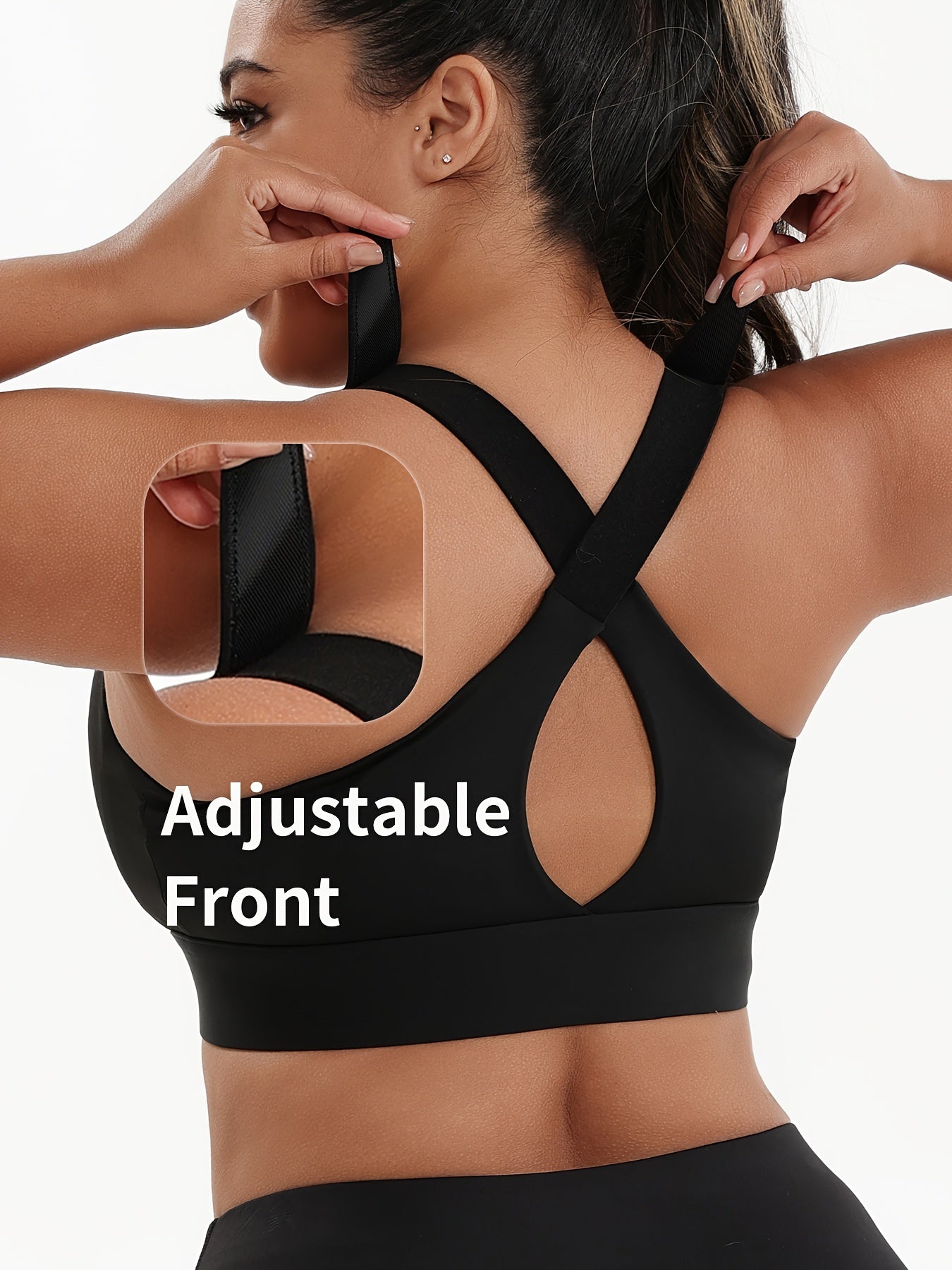 Women'S Plus Size High-Elasticity Sports Bra with Zipper - Blue, Non-Removable Padding, Adjustable Shoulder Straps, Ideal for Yoga & Pilates, Plus Size Yoga Apparel|Sleek Bralette|Comfortable Fit, Plus Size Yoga Apparel