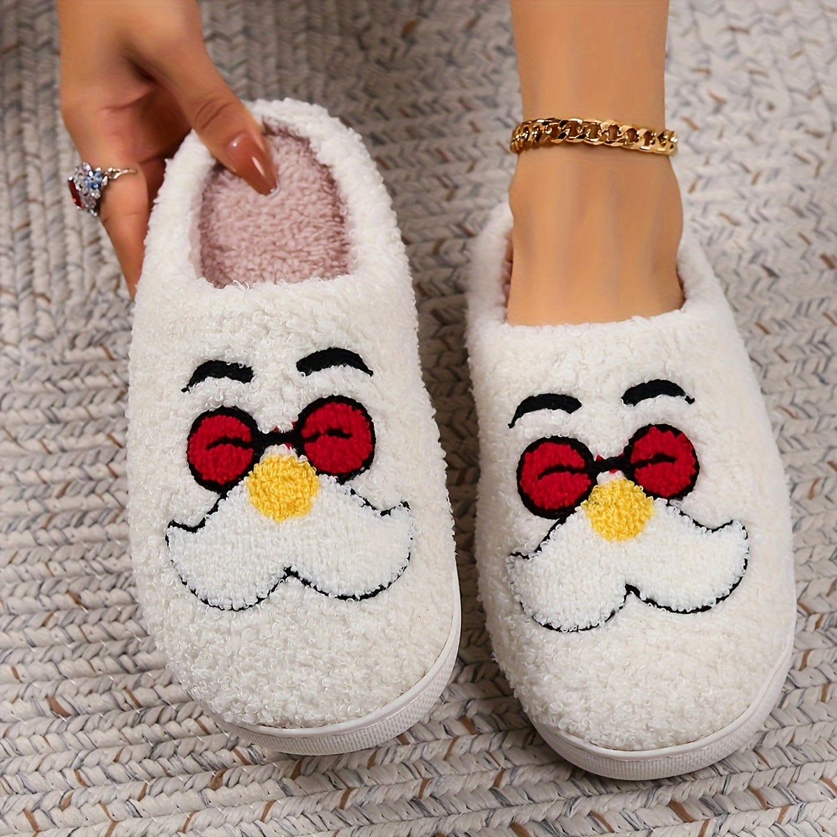 Christmas Tree Pattern Fuzzy Slippers, Winter Warm Closed Toe Flat Floor Shoes, Cozy Soft Sole Plush Home Slippers