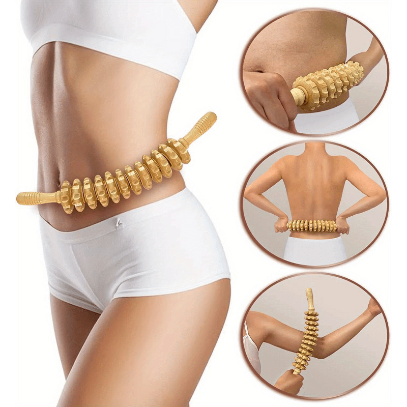 1pc Wooden Body Massage Roller, Anti-Cellulite Trigger Point Muscle, with Non-slip Handle and Grooved Gear, for Arm, Leg, Thigh, Glute and Bac