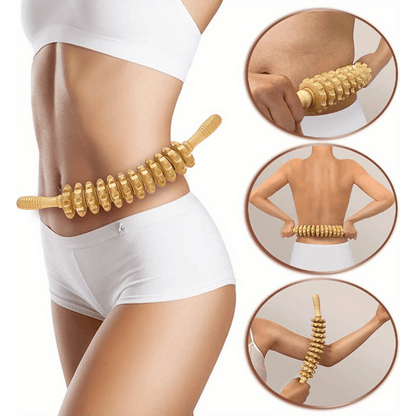 1pc Wooden Body Massage Roller, Anti-Cellulite Trigger Point Muscle, with Non-slip Handle and Grooved Gear, for Arm, Leg, Thigh, Glute and Bac