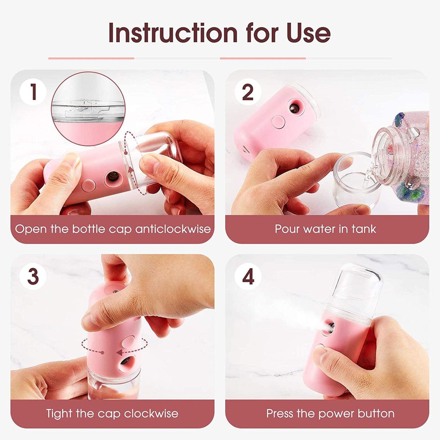 Cloud Prime Portable Mini USB Rechargeable Mist 30ml - Long-Lasting Battery, Formaldehyde-Free, 3 Colors (White/Pink/Red) with Ergonomic Design for Face & Body Hydration, Travel-Friendly Skincare Tool, Sleek Cylindrical Desig