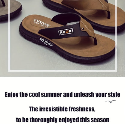 Chinelo de dedo casual de verão para homem - Resistente a odores, antiderrapante, durável, com sola macia e tira ajustável, design castanho e preto para uso diário e ao ar livre, calçado de praia | Chinelo de dedo elegante | Sola em PVC durável, sandália