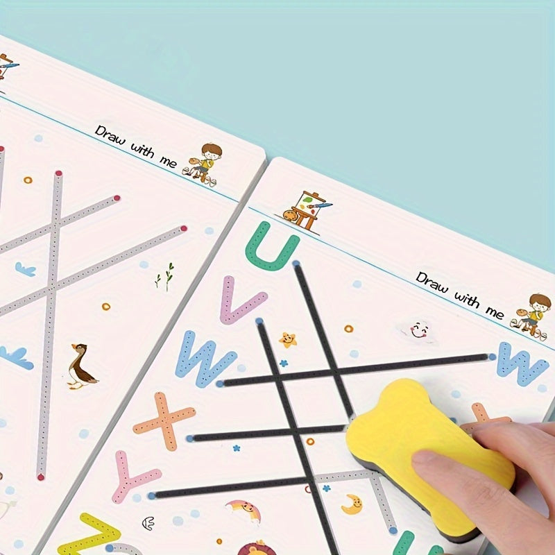 Conjunto de Caderno de Exercícios Mágicos Reutilizável para Crianças, Treino de Controlo da Caneta e Desenho Educativo, com Caneta Apagável e Recargas, Desenvolvimento da Capacidade de Escrita, Educação em Sala de Aula