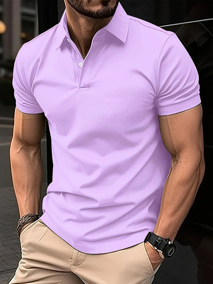 Solid Color Men's Lightweight Short Sleeve Lapel Shirt For Summer Sports