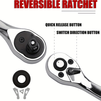 46pcs Car Repair Tool Kit, 1/4 Inch Ratchet Wrench Set with Versatile Bit Socket Set And Extension Bar, Combo Tools Kit, for Car, Motorcycle & Bicycle Repair