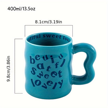 1pc WhimsyCraft Cartoon English Ceramic Mug, Multipurpose, Insulated Reusable Coffee Cup, Dishwasher Safe, for Men and Women, Ideal Birthday Gift