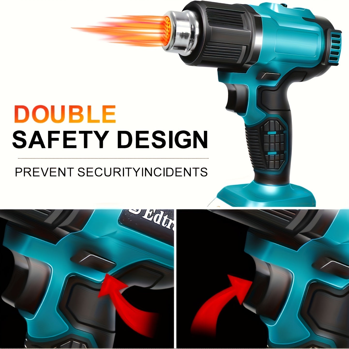 Cordless Heat Gun, Hot Air Gun Compatible With Makita 18V Battery, Dual Temp Setting Max 1022°F (550°C), 3 Nozzle For Crafts, Shrinking PVC, Wrapping And Paint Stripping (No Battery)