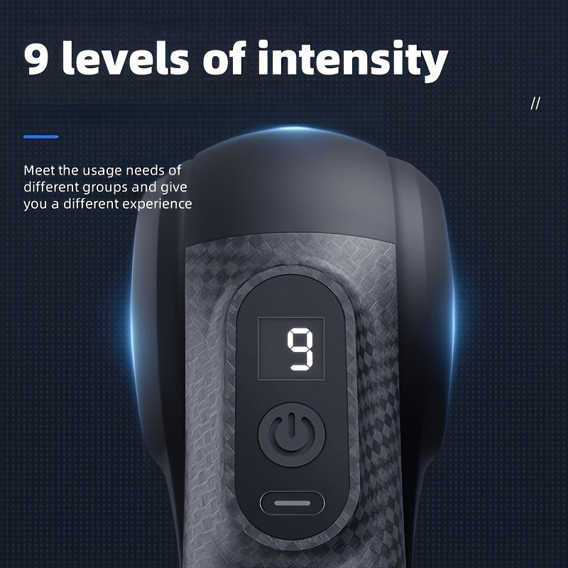 Portable USB Rechargeable Massage Gun Featuring 9 Interchangeable Heads for Comprehensive Body Massage, Including Deep Tissue for Back And Arms. This Handheld Electric Muscle Massager Is Ideal for Sports And Fitness Enthusias