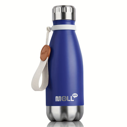 1pc Mollcity 9oz/266ml Stainless Steel Water Bottle - Vacuum Insulated, Leak-Proof, BPA-Free, Double-Wall Insulated with Carry Strap, 24H Cold & 12H Hot, Lightweight & Durable for School, Sports, Travel, Outdoor, Gym, Hiking